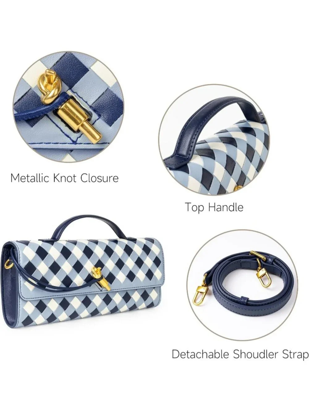 Women Mixed Sky Woven Vegan Leather Clutch Purse Formal Evening Crossbody Bag